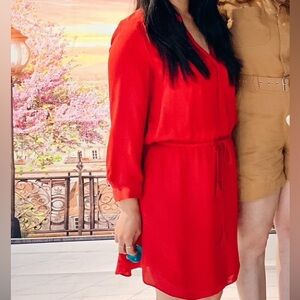 Aritzia Wilfred Bennett Long Sleeve Dress in Red 100% Silk